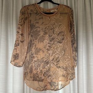 Anthropologie Peach Cream and Gray Embellished Blouse